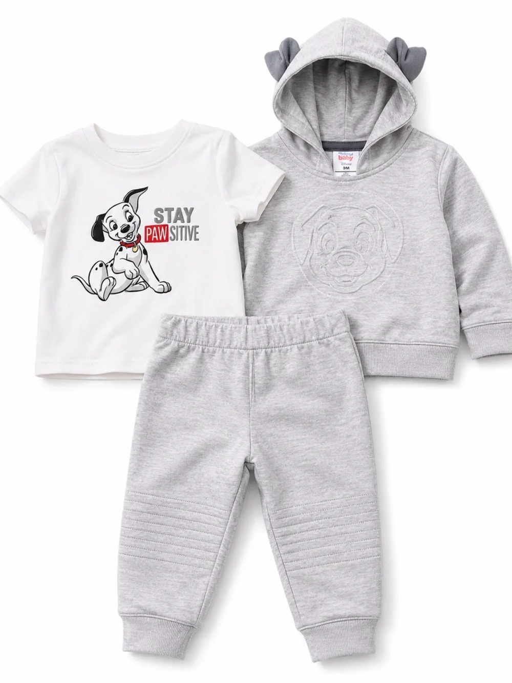 Disney White Tee and Light Gray 3-Piece Jogger Set